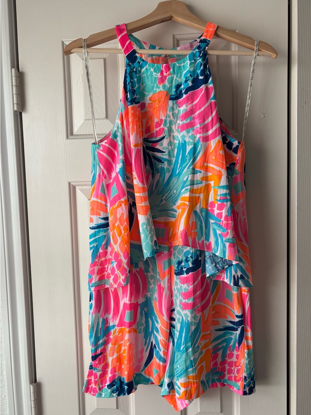 Vibrant Tropical Print Women's Romper - Pink & Teal